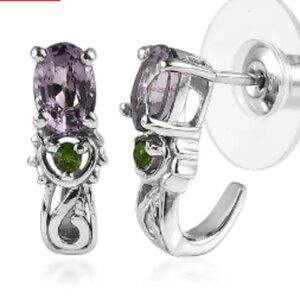Tanzanian Lavender Spinel and Chrome Diopside J-Hoop Earrings